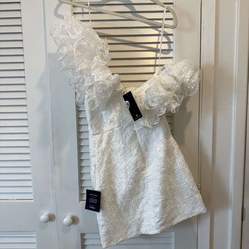 NWT XS Lulu's Embroidered Ruffled Mini Dress - Picture 6 of 8